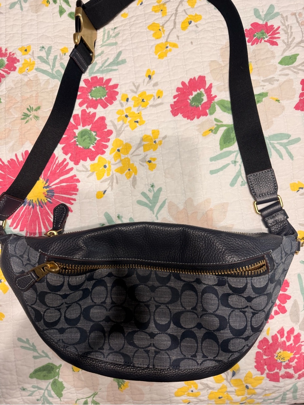 Coach Navy and Denim Signature Canvas Crossbody Belt Bag